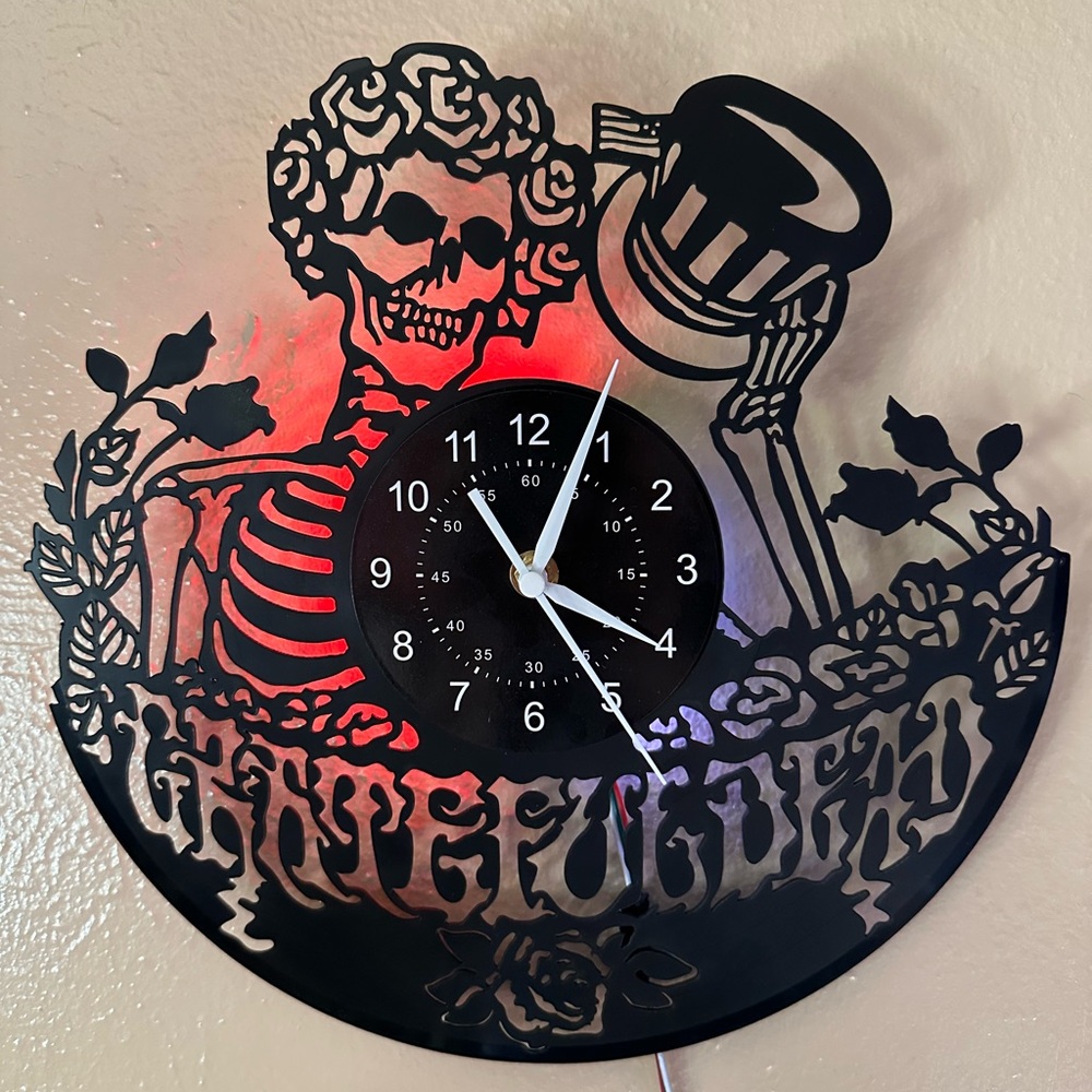 Grateful Dead Inspired Black Bertha Skeleton Wall Clock - LED Accent - Picture 6 of 13